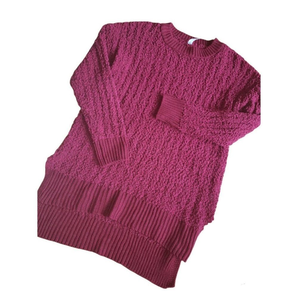 ZENANA PREMIUM Popcorn Sweater Tunic Top Large Burgundy Boho Festival